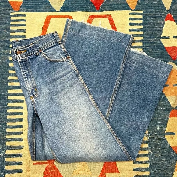 Vintage Hash wide leg jeans 70s Denim Retro Woodstock Hippie 27x31 High Waist - Picture 1 of 10